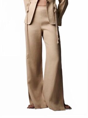 Hevron Dara Pants NWT size‎ 4 in Wheat High Rise Hemp Wide Leg Flare Split Hem